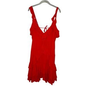 24k Women’s Orange Ruffle V Neck Tiered Sleeveless Mini Dress Size M New